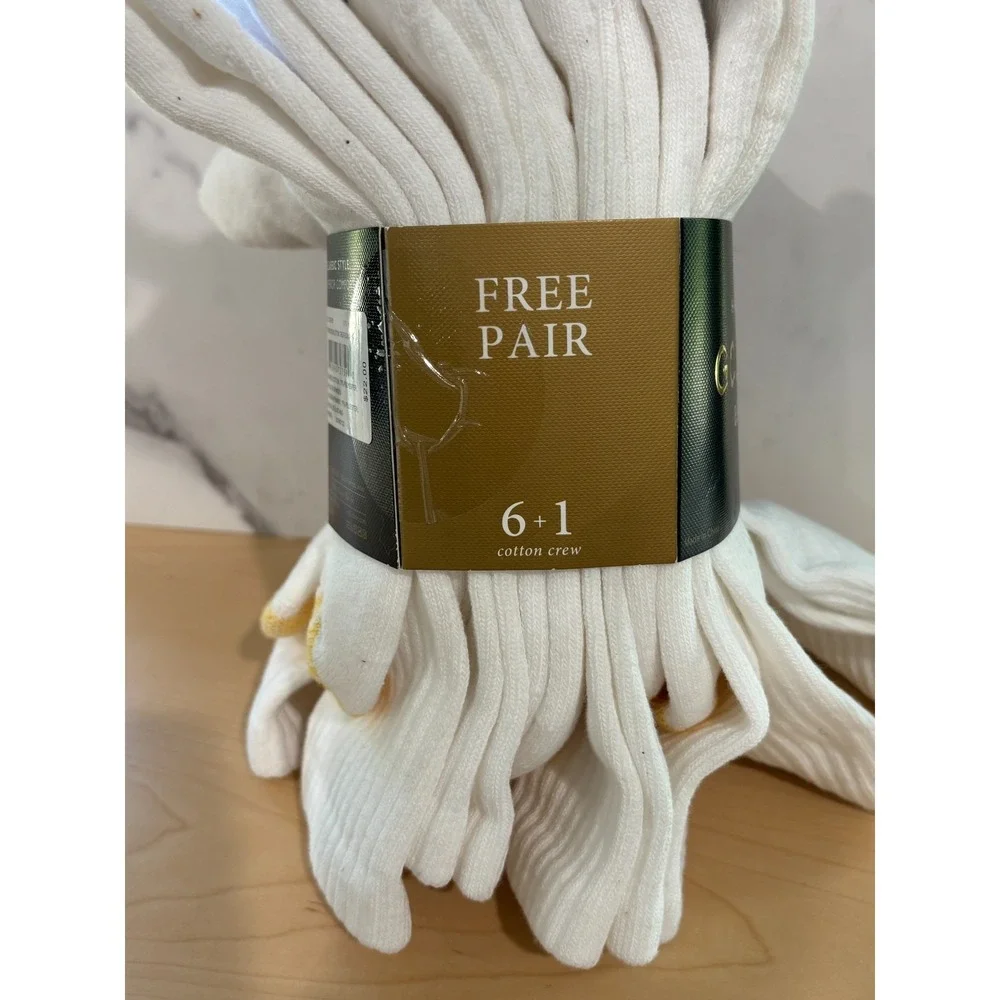 Gold Toe Harrington Mens White Cotton Crew Socks 6+1 Pack Full Cushion NEW